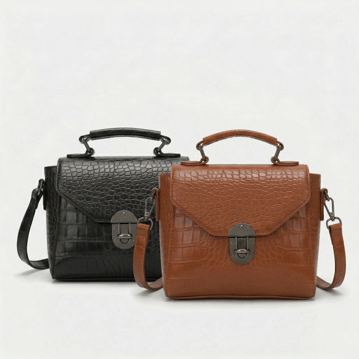 شنطة كروس جلد بنقشة مميزة - Croco Style Crossbody Bag