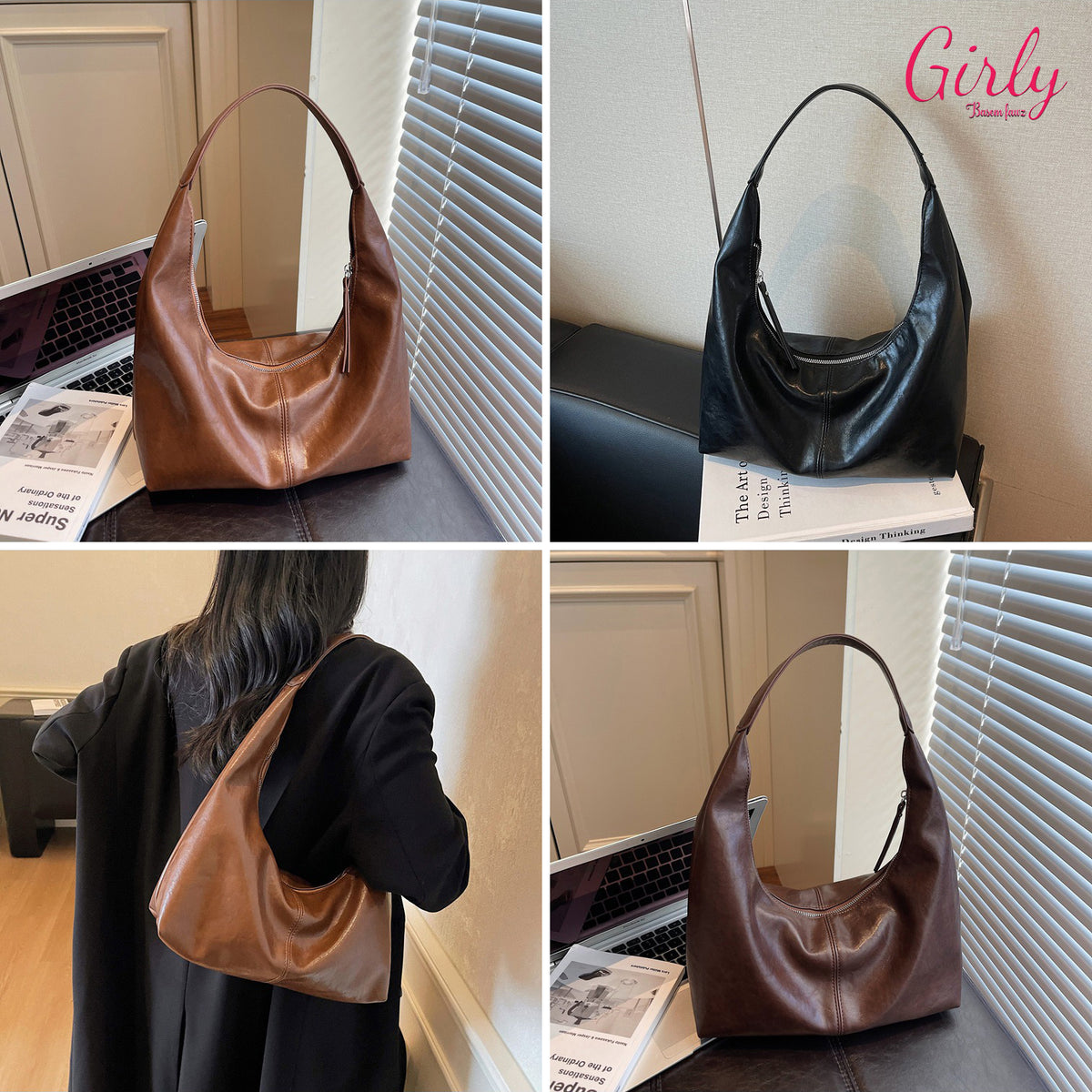 شنطة كتف جلد Premium – تصميم Hobo أنيق