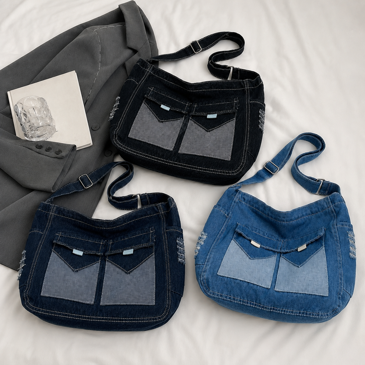 شنطة مستوردة بخامة جينز مميزة وتنظيم عملي | Everyday Denim Crossbody Bag