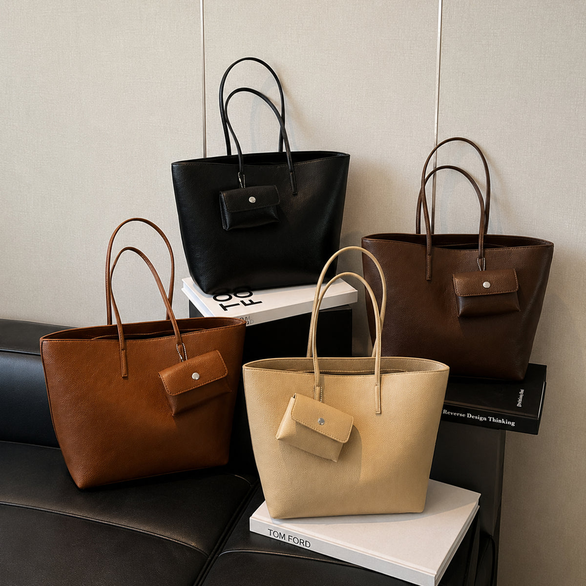 شنطة Tote مستوردة بتصميم ناعم وراقي مع Pouch