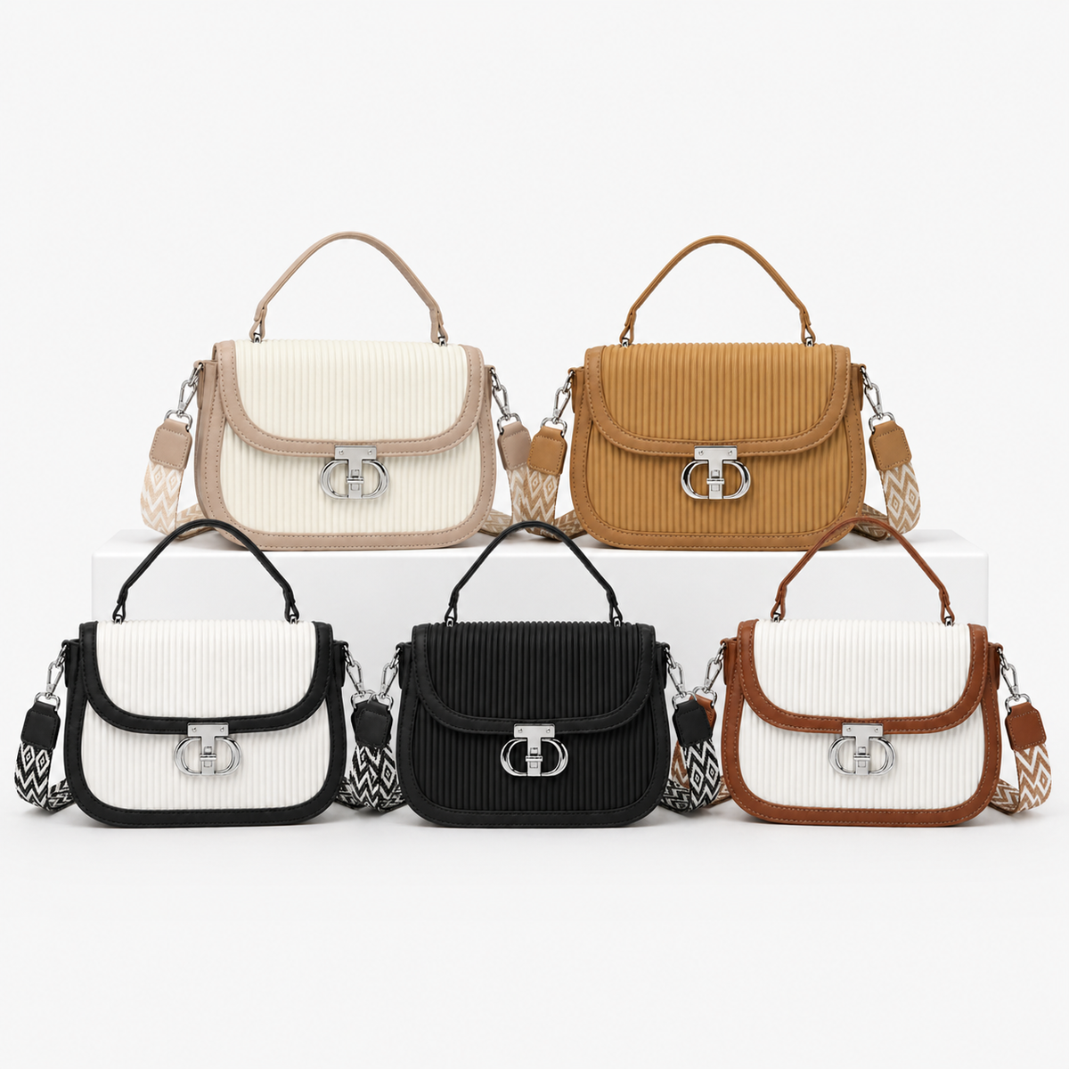 شنطة مستوردة ساتشيل بتصميم مضلع – Ribbed Mini Satchel Bag