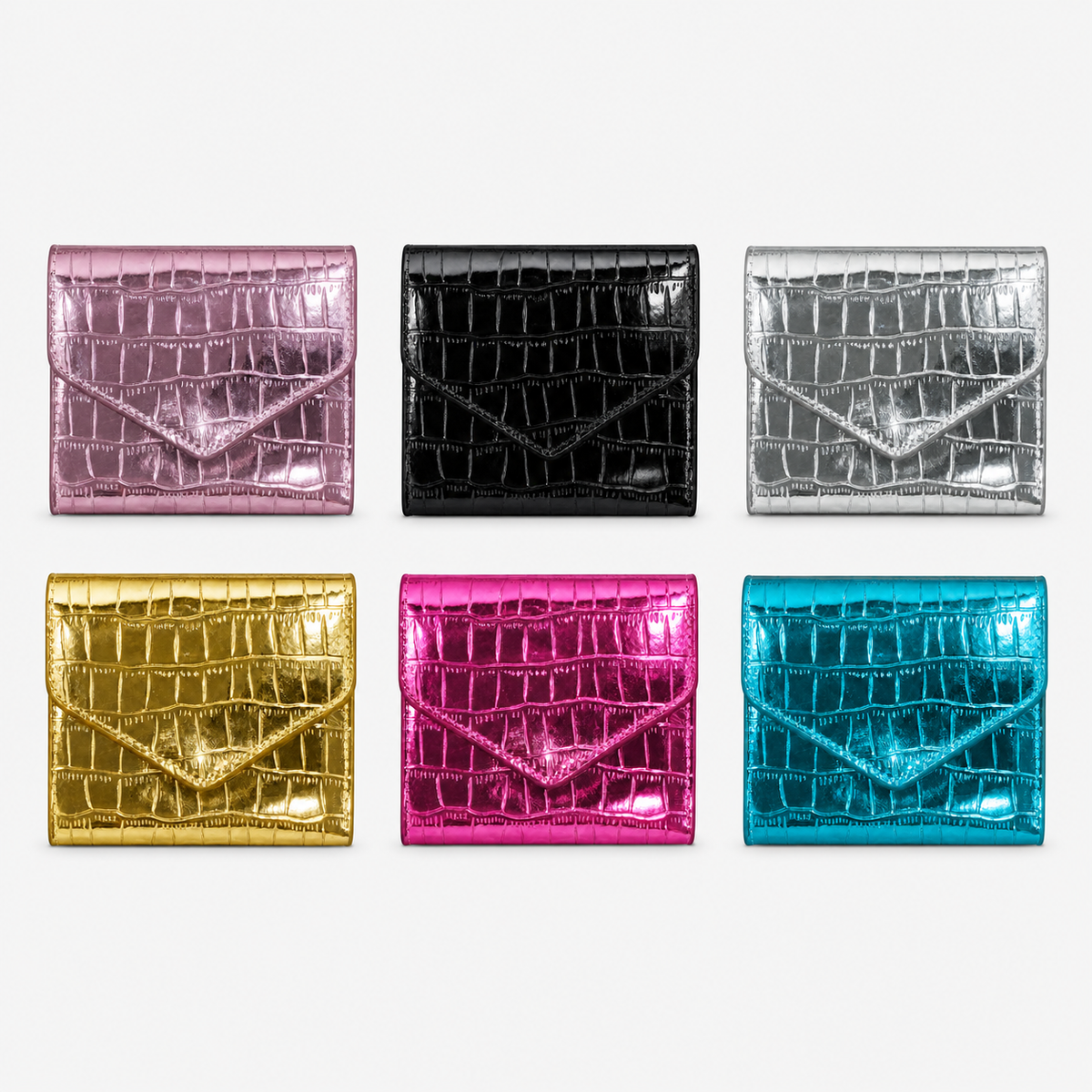 محفظة جلد لامع بنقشة كروكو –Croc-Effect Glossy Wallet