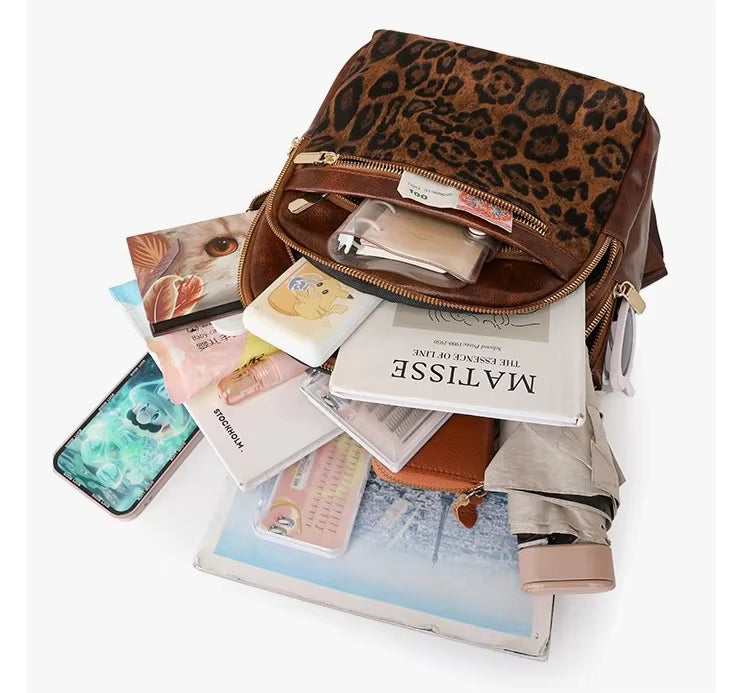 شنطة ظهر مستوردة بتفصيلة Leopard Pattern - Stylish Backpack Bag ✨