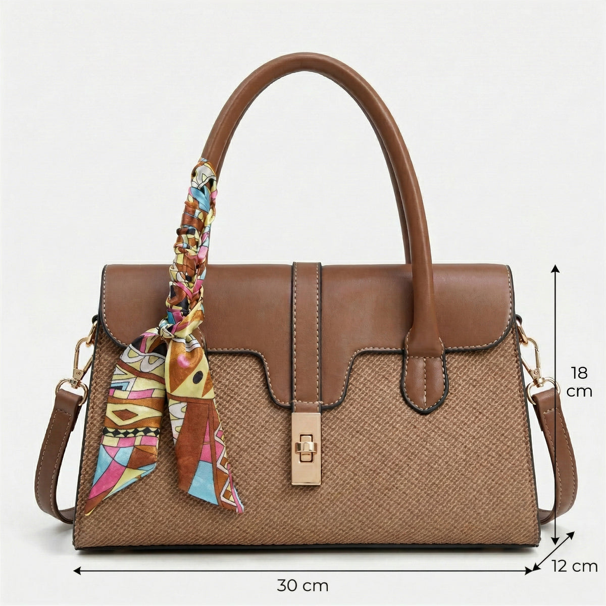 شنطة كلاسيك بتفاصيل فاخرة – with a Chic Scarf Touch