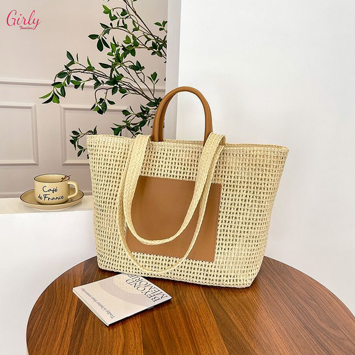 شنطة خوص صيفية – ستايل أنيق ولمسة طبيعية من Girly 🌞🌊