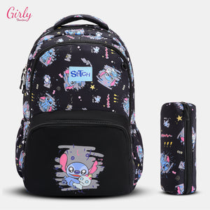 شنطة ظهر كيوت بتصميم Stitch المميز ومعاها مقلمة بنفس الشكل 😍
