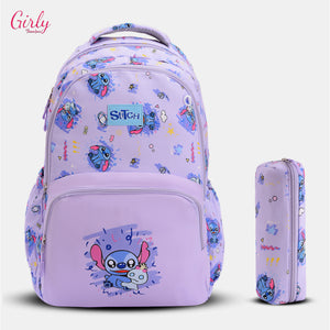 شنطة ظهر كيوت بتصميم Stitch المميز ومعاها مقلمة بنفس الشكل 😍