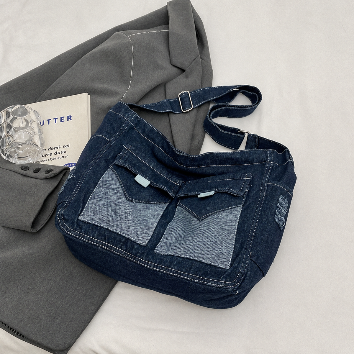 شنطة مستوردة بخامة جينز مميزة وتنظيم عملي | Everyday Denim Crossbody Bag