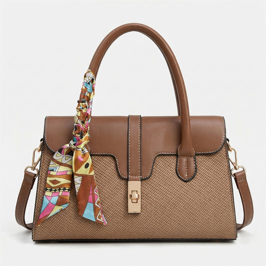 شنطة كلاسيك بتفاصيل فاخرة – with a Chic Scarf Touch