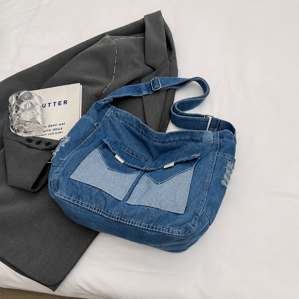 شنطة مستوردة بخامة جينز مميزة وتنظيم عملي | Everyday Denim Crossbody Bag