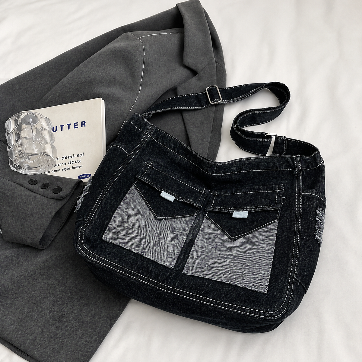 شنطة مستوردة بخامة جينز مميزة وتنظيم عملي | Everyday Denim Crossbody Bag