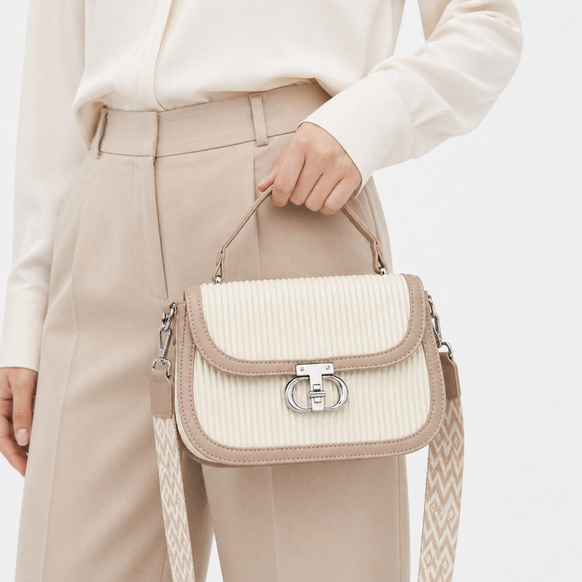 شنطة مستوردة ساتشيل بتصميم مضلع – Ribbed Mini Satchel Bag