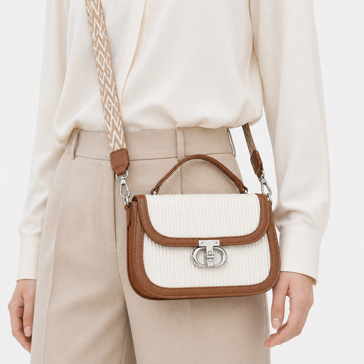 شنطة مستوردة ساتشيل بتصميم مضلع – Ribbed Mini Satchel Bag