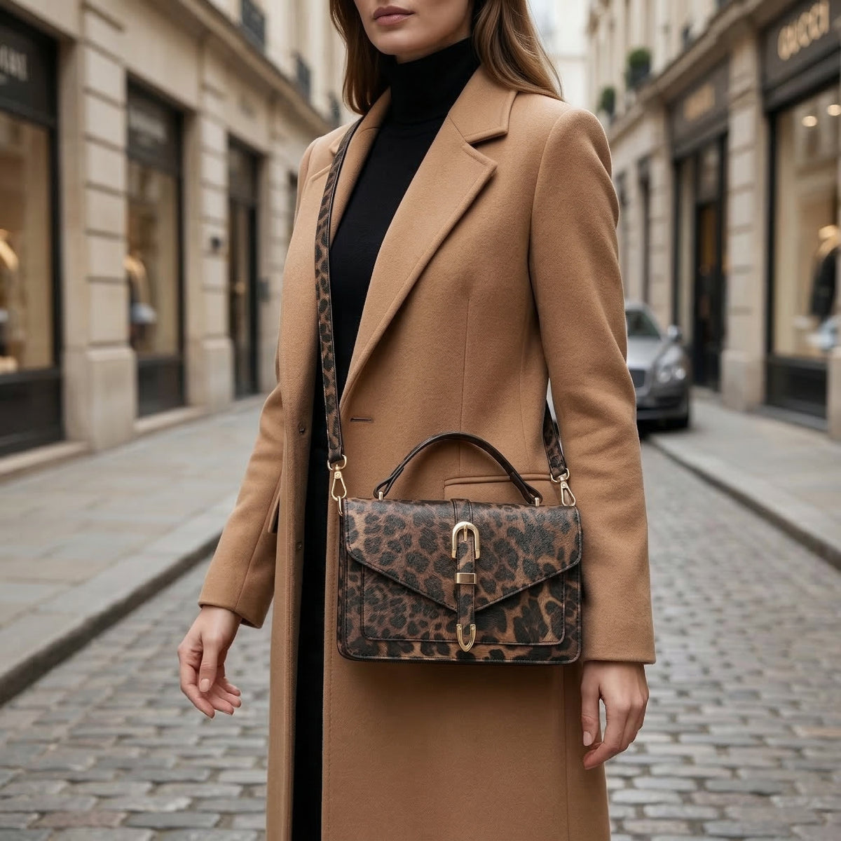 شنطة جلد بتصميم Leopard لإطلالة مميزة ✨