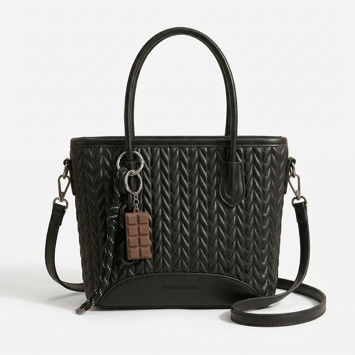 شنطة جلد مجدول بميدالية شوكولاتة-Leather Bag with Chocolate Charm