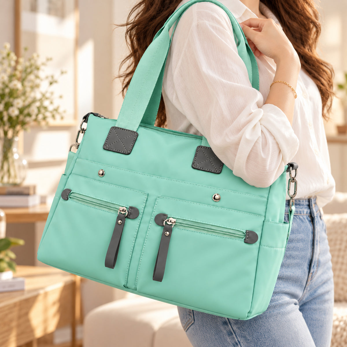 شنطة Girly ووتر بروف – المساحة اللي تستوعب يومك كله 👜✨