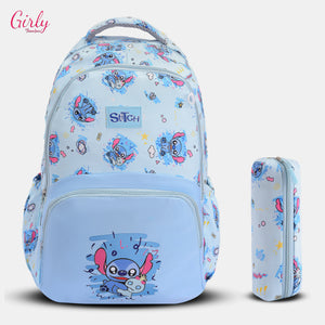 شنطة ظهر كيوت بتصميم Stitch المميز ومعاها مقلمة بنفس الشكل 😍