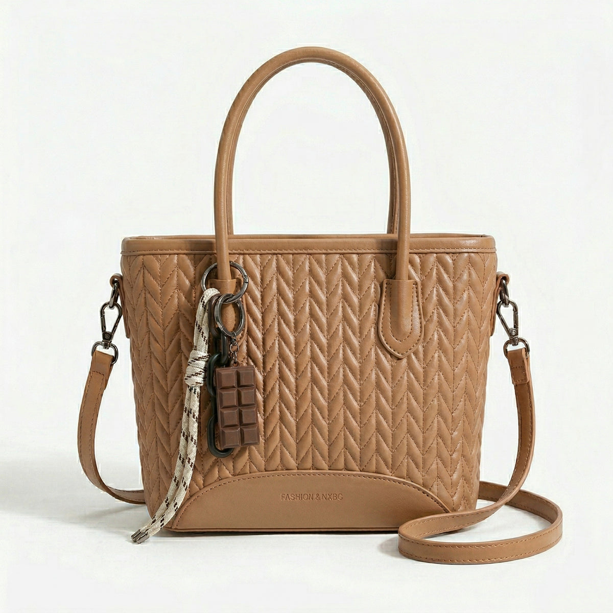 شنطة جلد مجدول بميدالية شوكولاتة-Leather Bag with Chocolate Charm