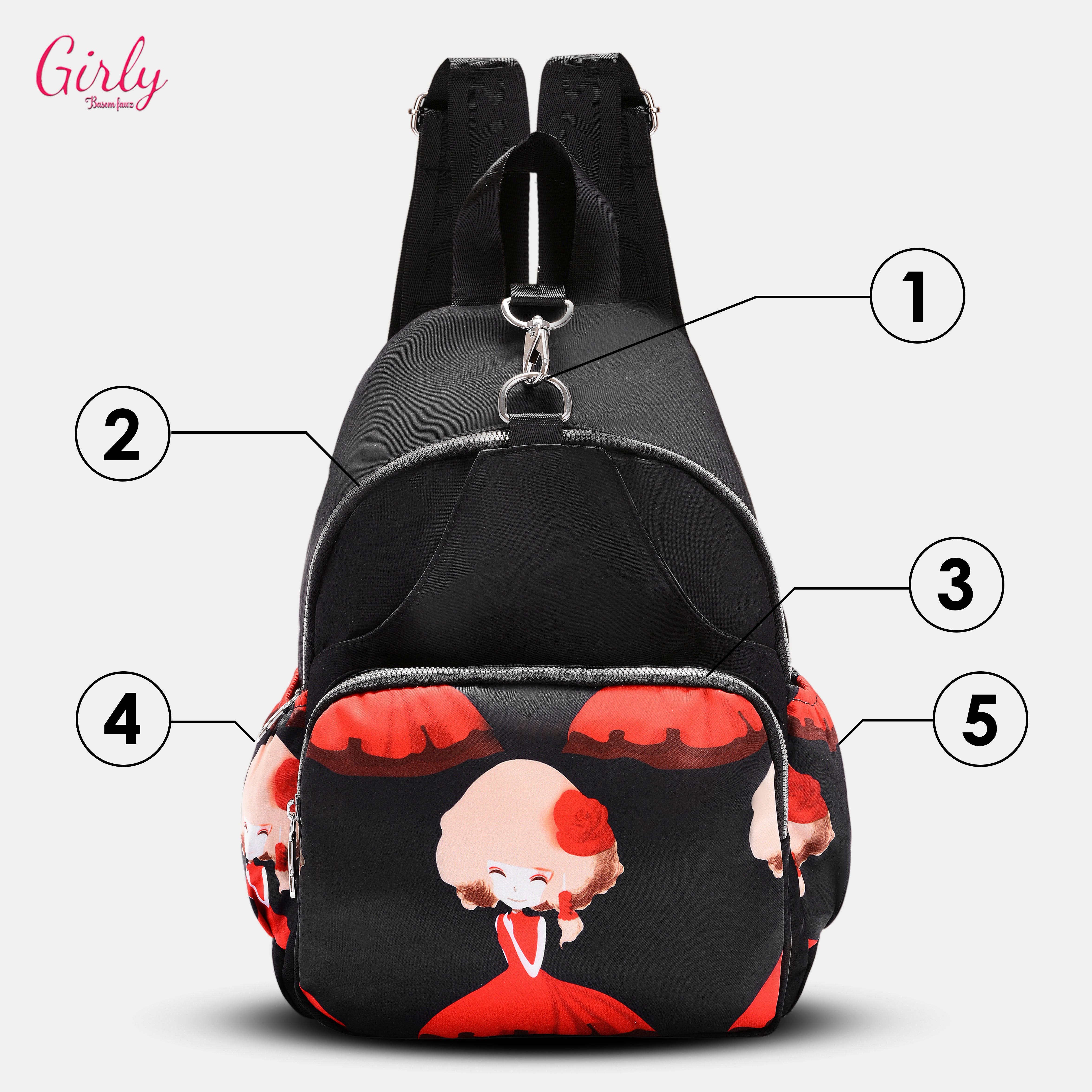 🎒 شنطة ظهر Girly مطبوعة بأشكال عصرية