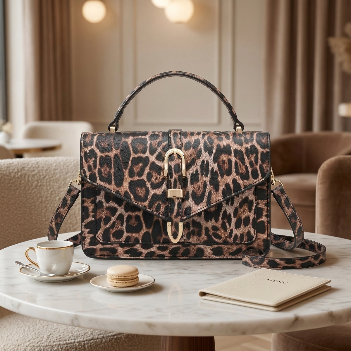 شنطة جلد بتصميم Leopard لإطلالة مميزة ✨