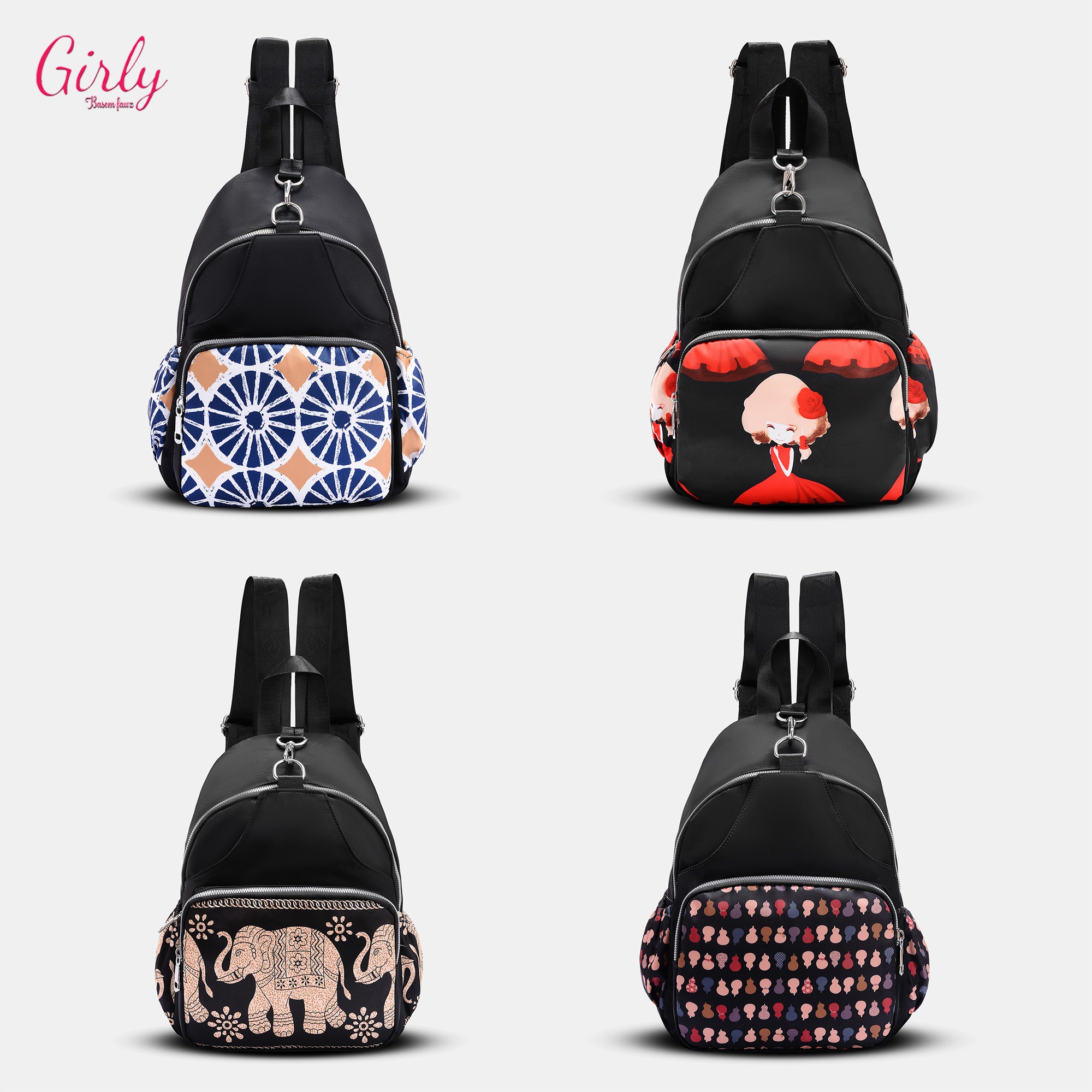 🎒 شنطة ظهر Girly مطبوعة بأشكال عصرية