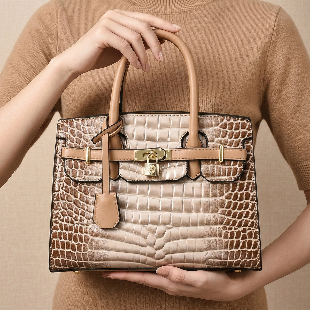 Elegant Croco Lock – شنطة جلد بتصميم فاخر
