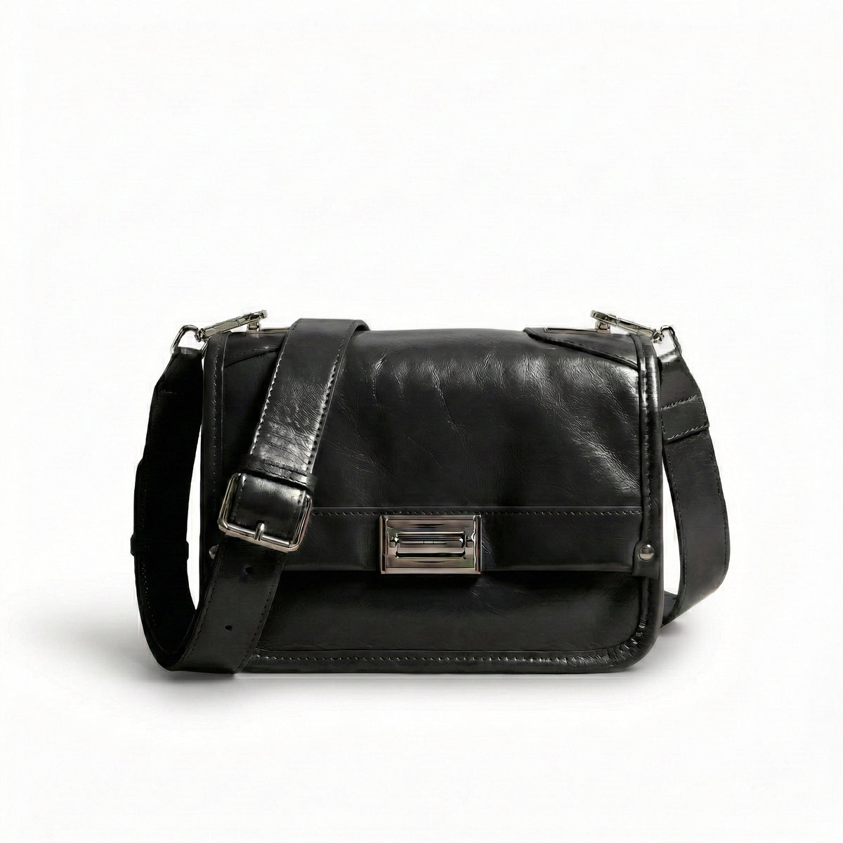 شنطة كتف جلد مستورد بحزام عريض – Premium Imported Leather Shoulder Bag