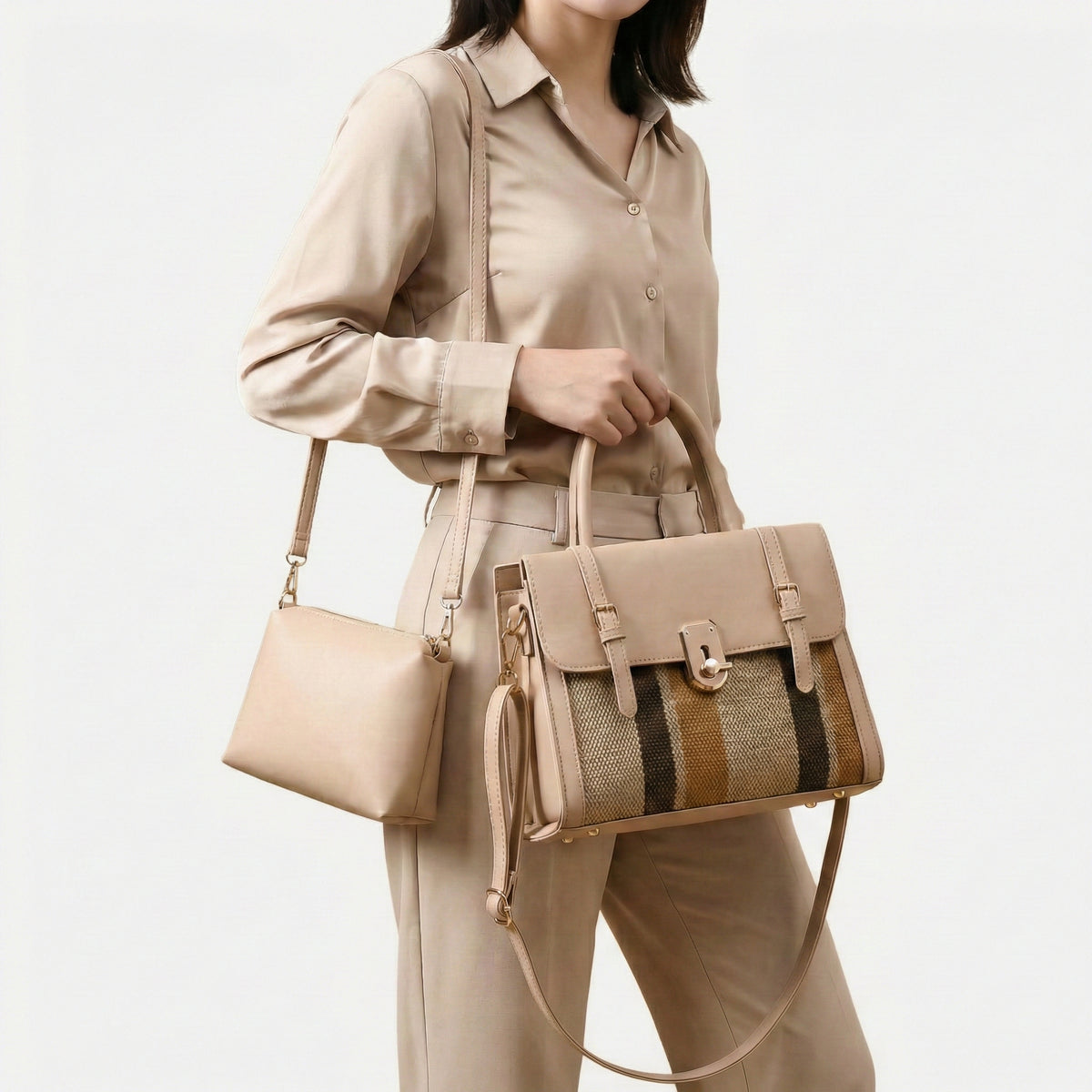 شنطة يد جلد بتصميم فاخر مستوردة – Imported Luxury Woven Leather Handbag