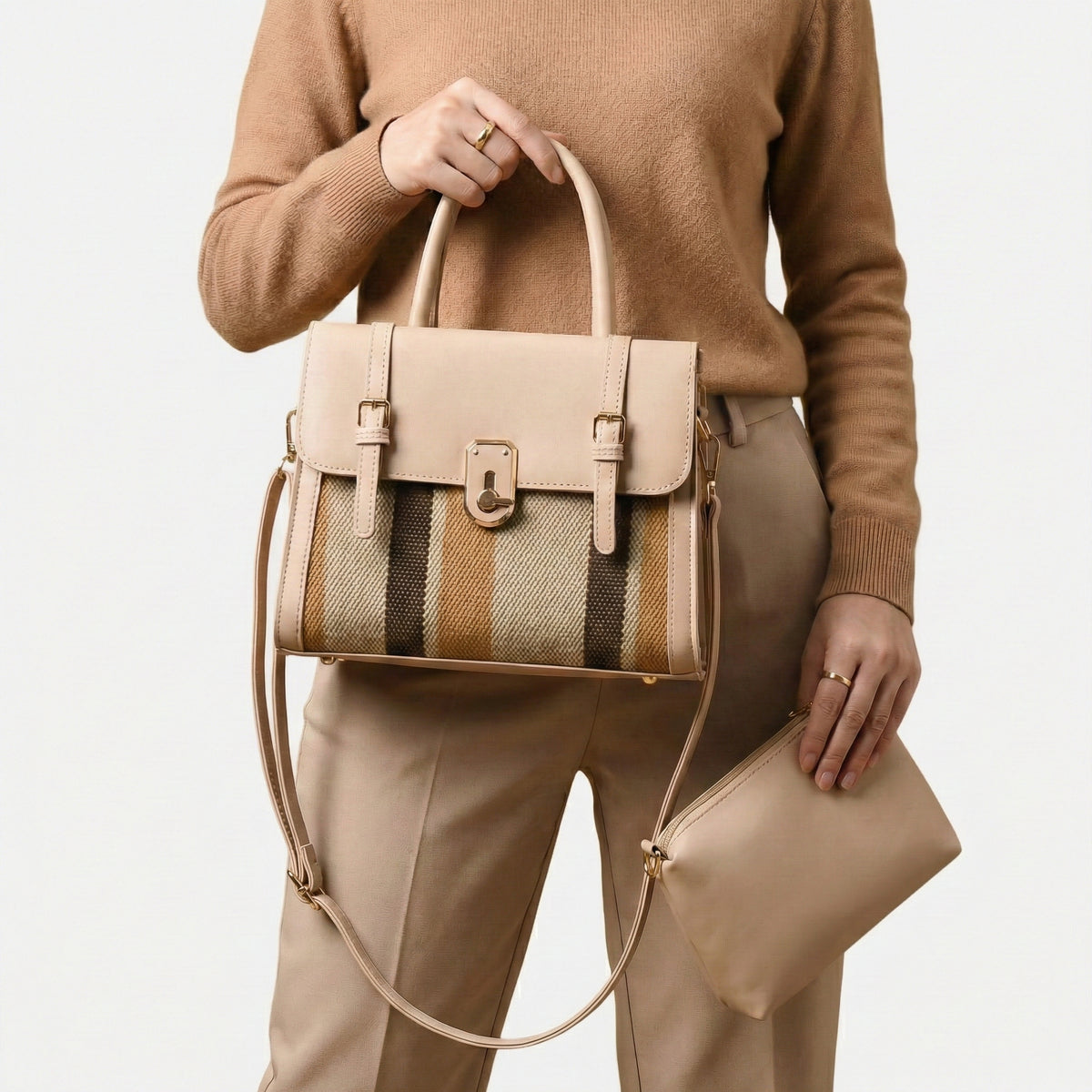 شنطة يد جلد بتصميم فاخر مستوردة – Imported Luxury Woven Leather Handbag