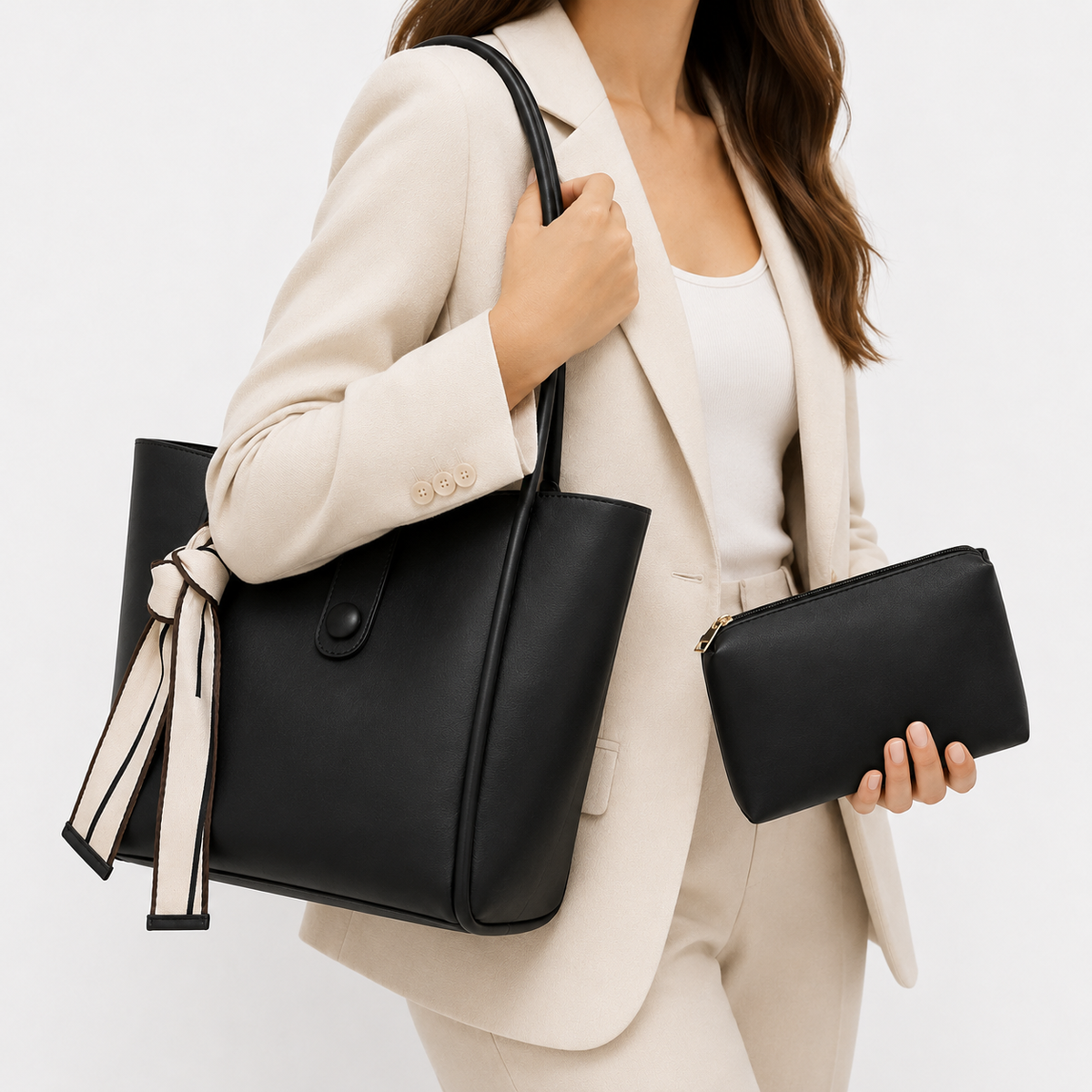 Elegant Tote Bag Set بتفاصيل Minimal تناسب كل الإطلالات