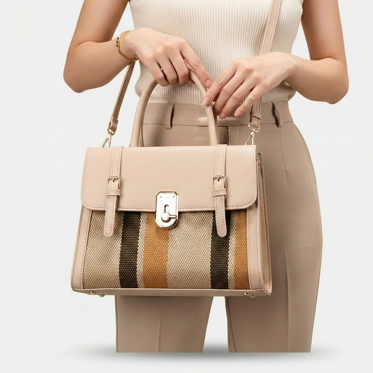 شنطة يد جلد بتصميم فاخر مستوردة – Imported Luxury Woven Leather Handbag
