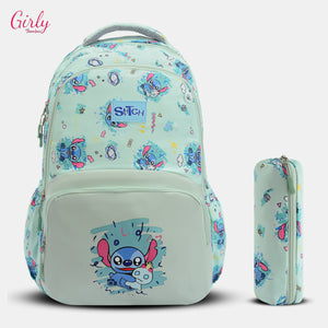 شنطة ظهر كيوت بتصميم Stitch المميز ومعاها مقلمة بنفس الشكل 😍