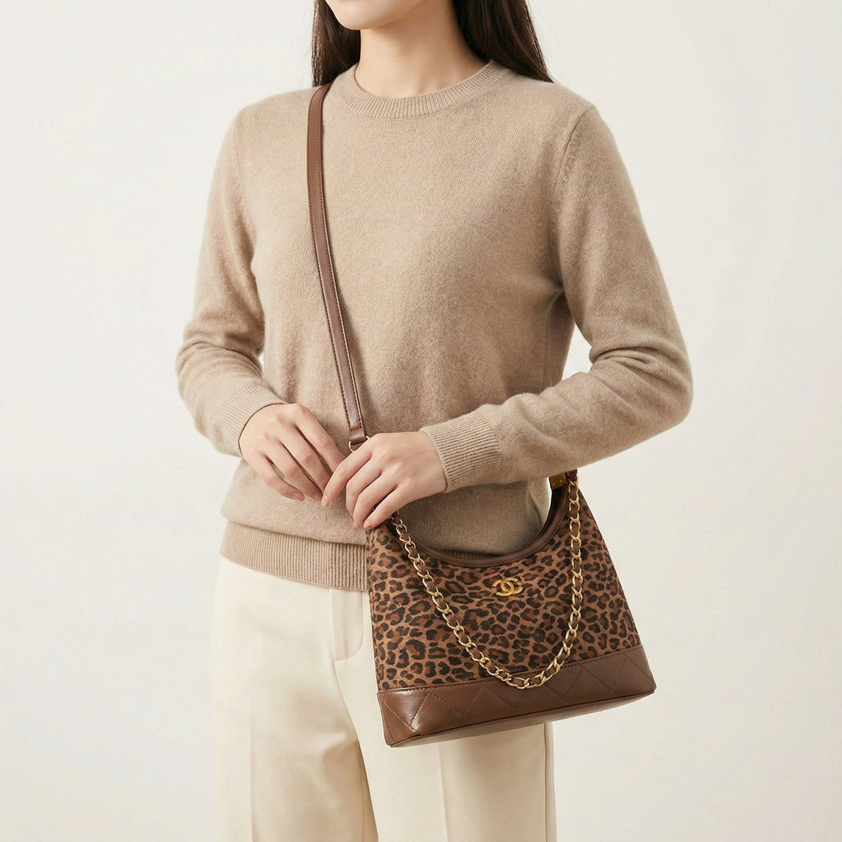 شنطة جلد وشمواه كويلتد | Leather & Suede Quilted Bag