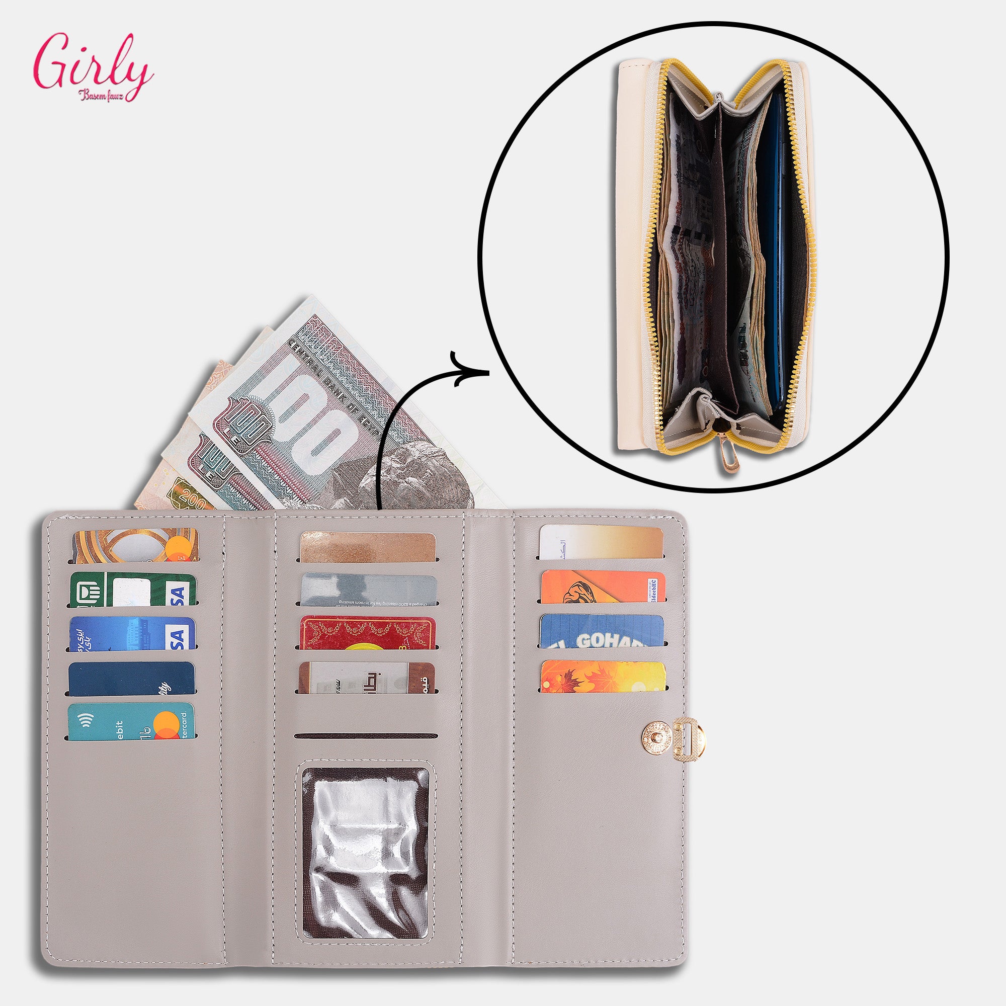 محفظة جلد طويلة بتقسيم داخلي منظم – من Girly