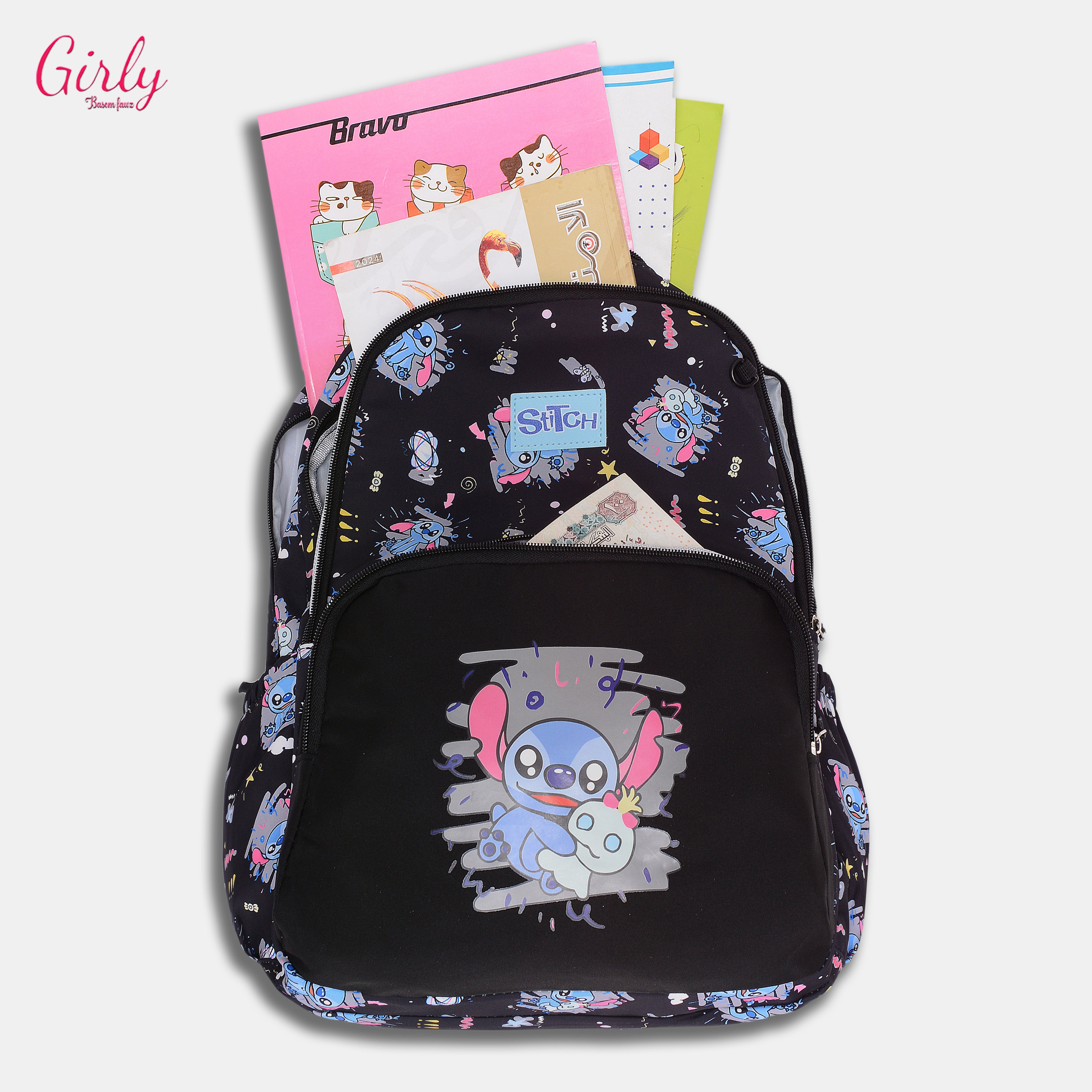 شنطة ظهر كيوت بتصميم Stitch المميز ومعاها مقلمة بنفس الشكل 😍