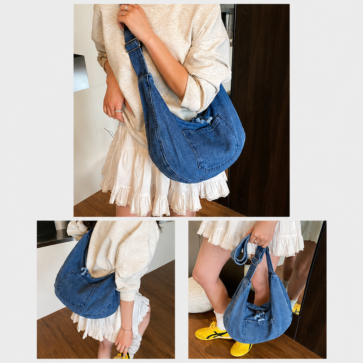 شنطة كتف مستوردة Denim Style بتفاصيل عصرية شيك 💙