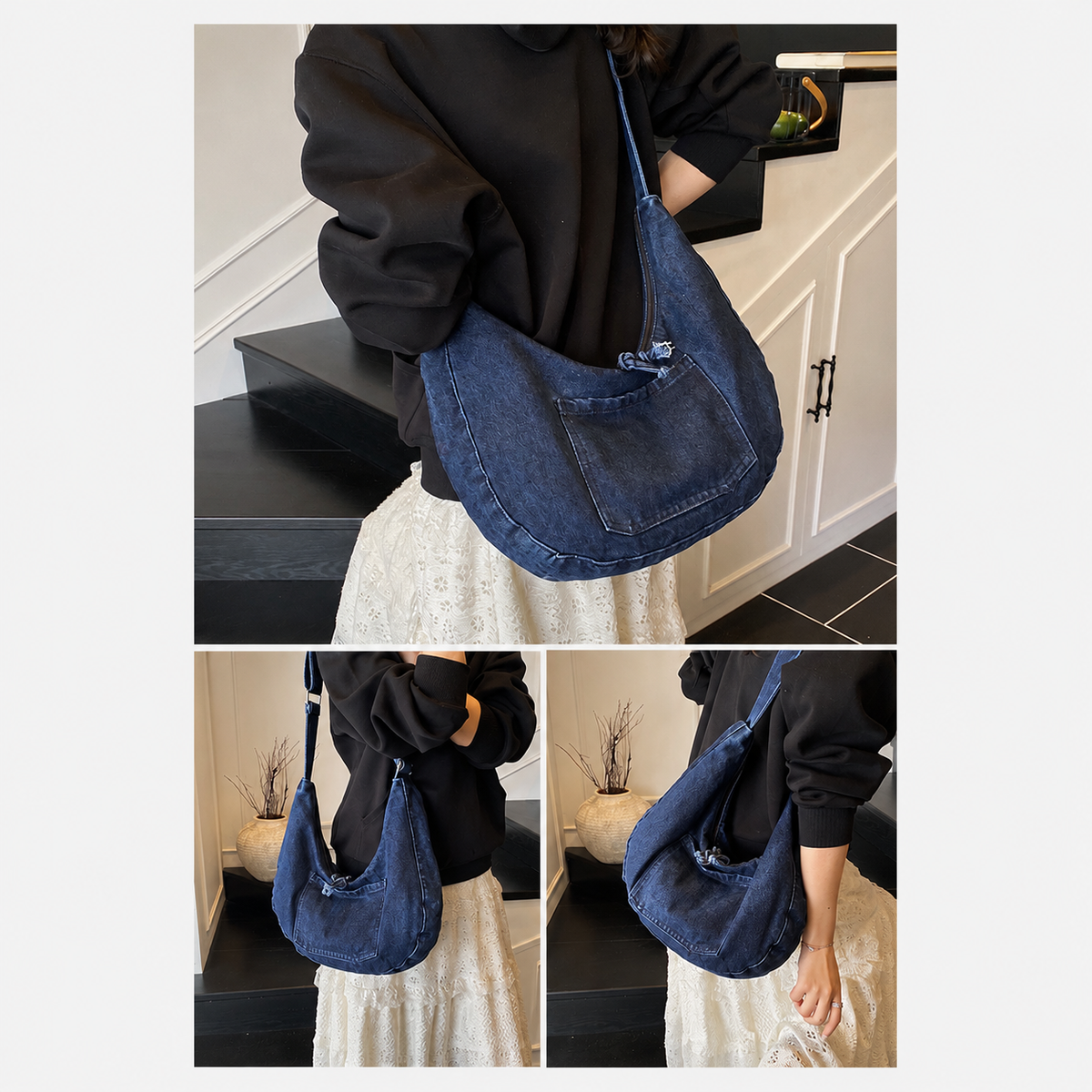 شنطة كتف مستوردة Denim Style بتفاصيل عصرية شيك 💙
