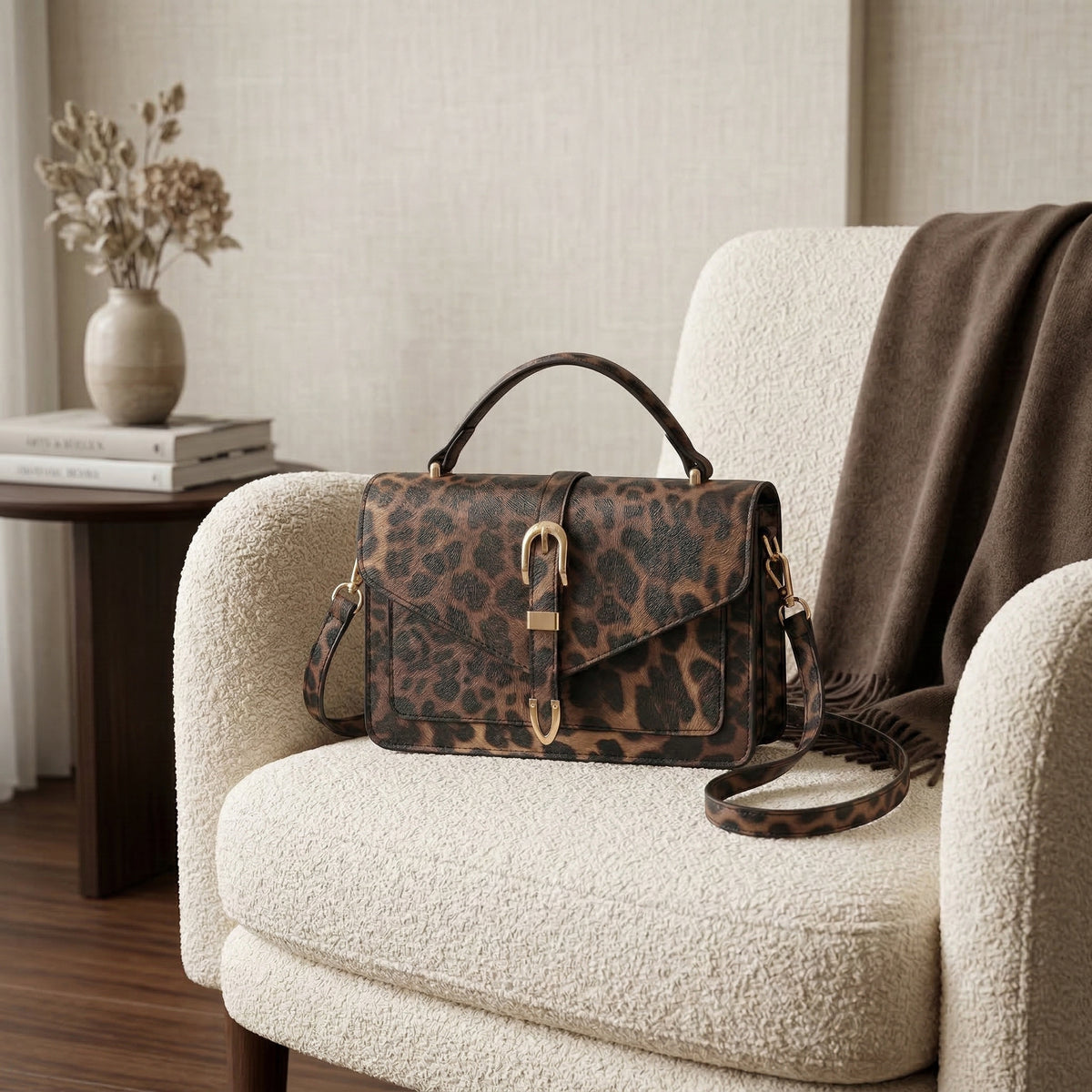 شنطة جلد بتصميم Leopard لإطلالة مميزة ✨