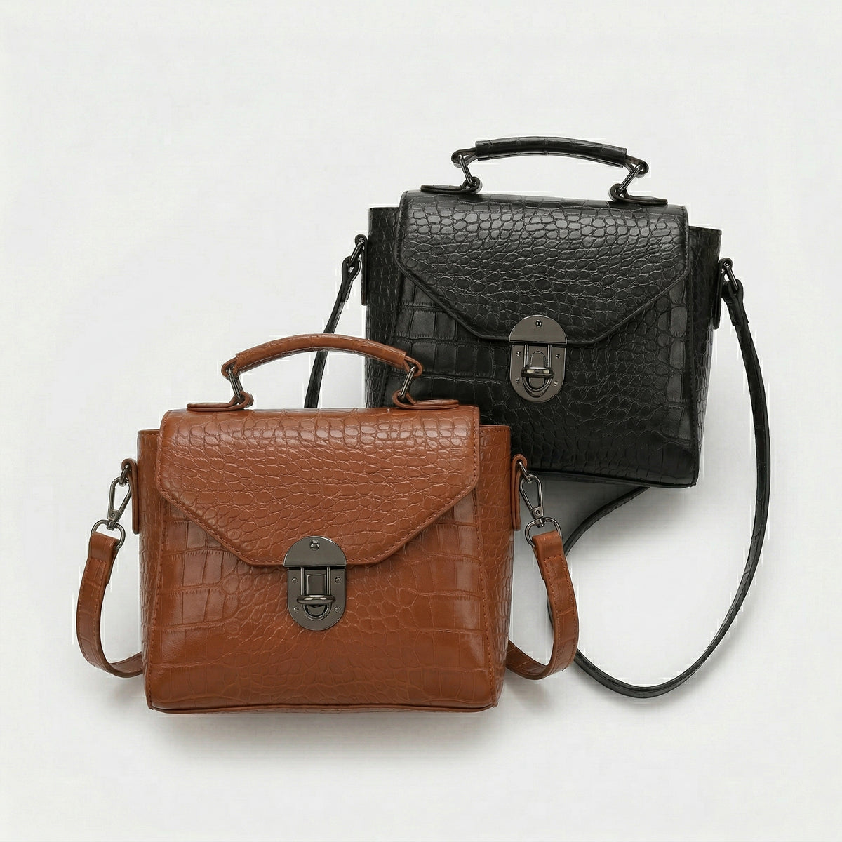 شنطة كروس جلد بنقشة مميزة - Croco Style Crossbody Bag