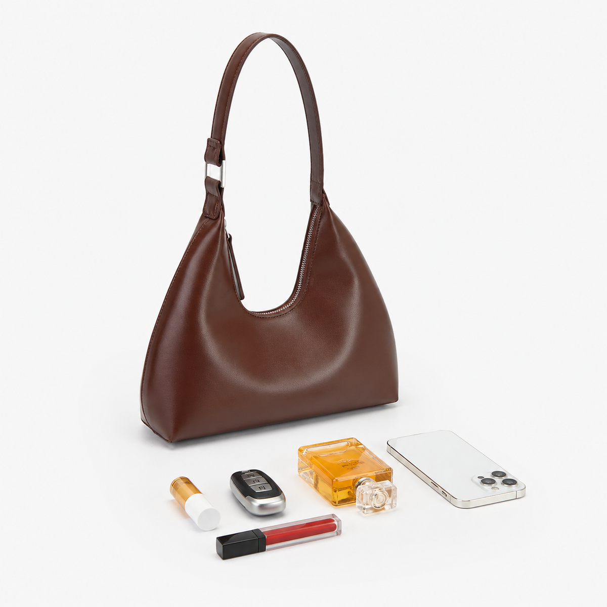 شنطة كتف هاف مون جلد ناعمة بتصميم عصري أنيق - Half Moon Shoulder Bag