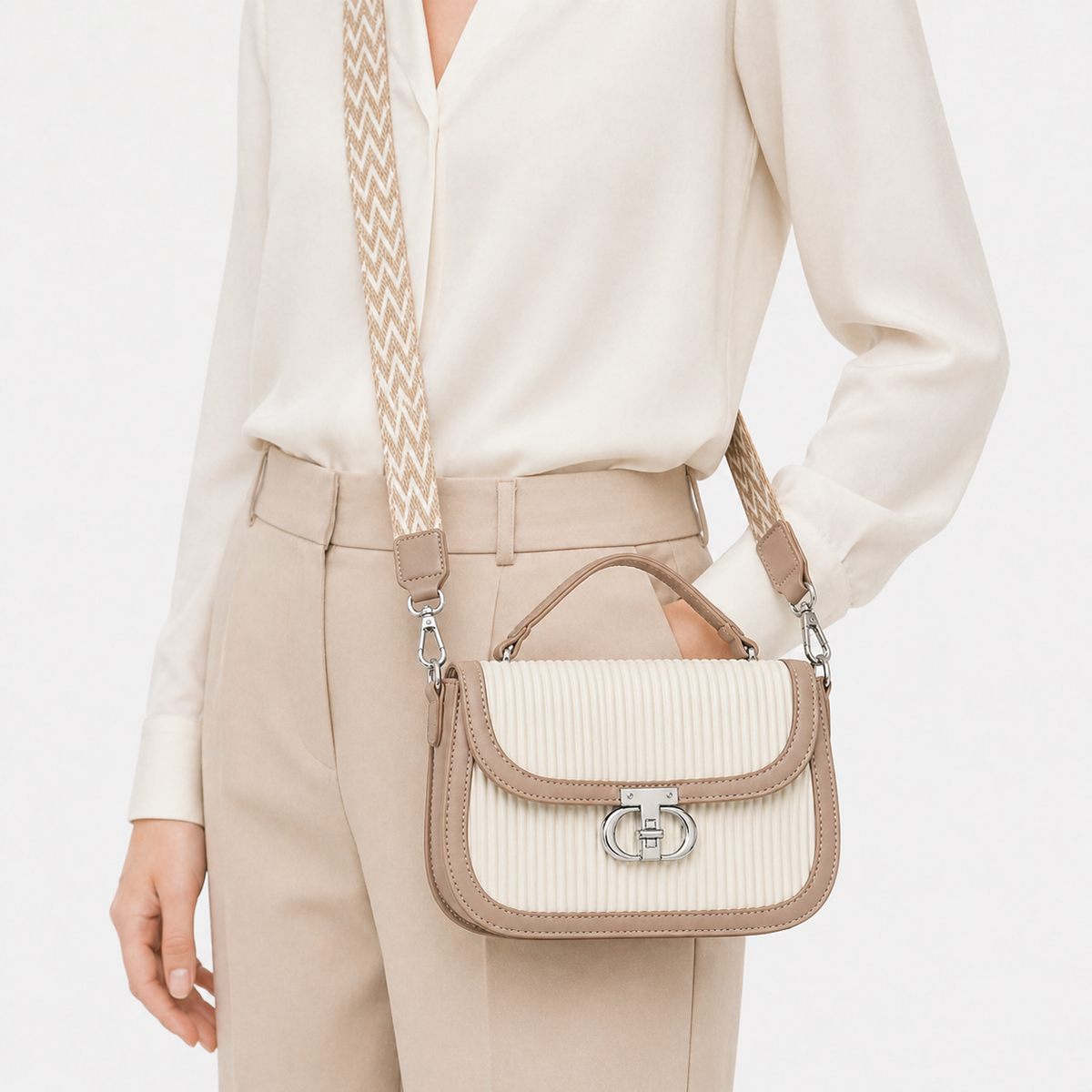 شنطة مستوردة ساتشيل بتصميم مضلع – Ribbed Mini Satchel Bag
