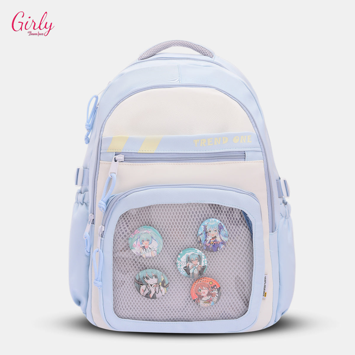 شنطة بناتي تصميم عصري عملي ببادجات أنمي