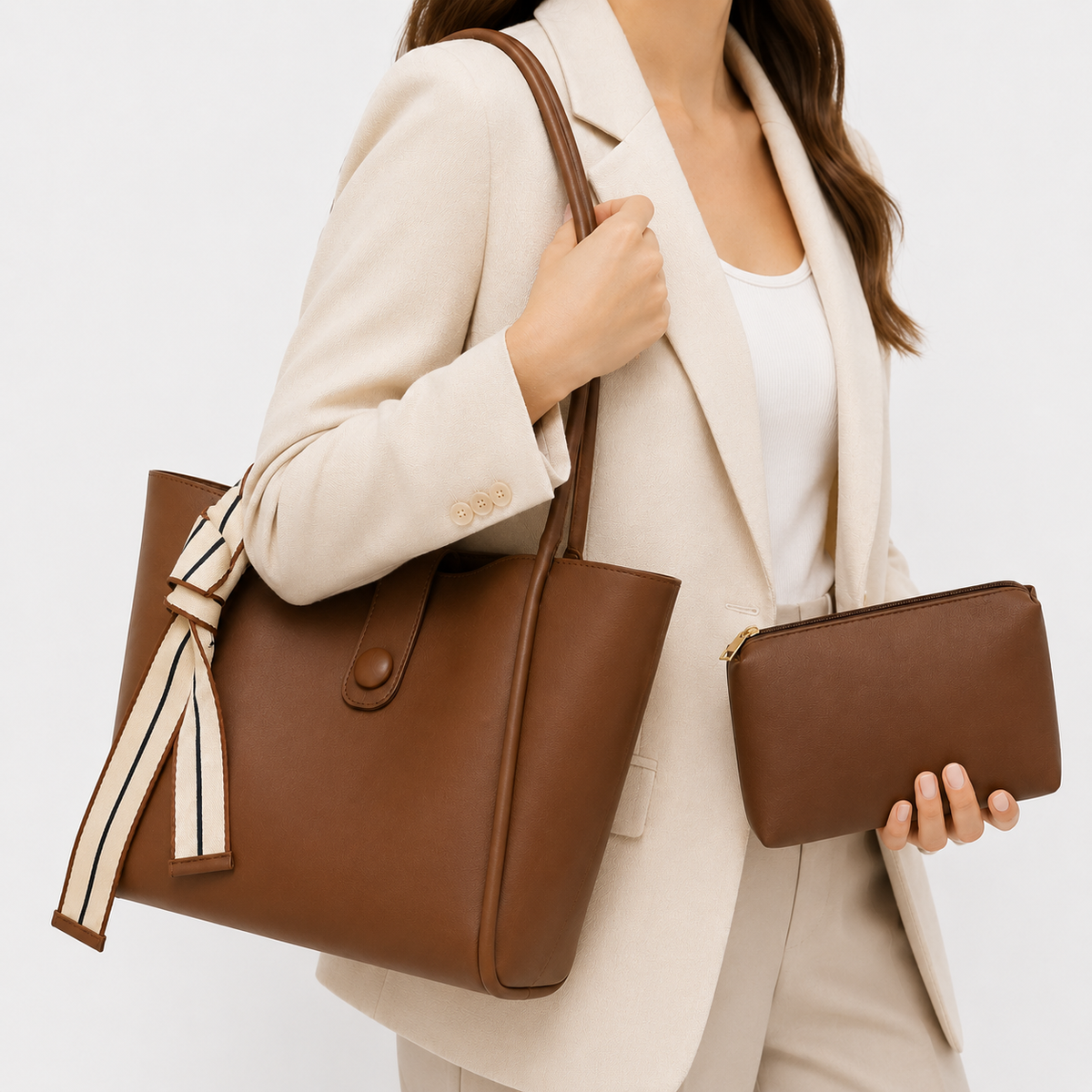 Elegant Tote Bag Set بتفاصيل Minimal تناسب كل الإطلالات