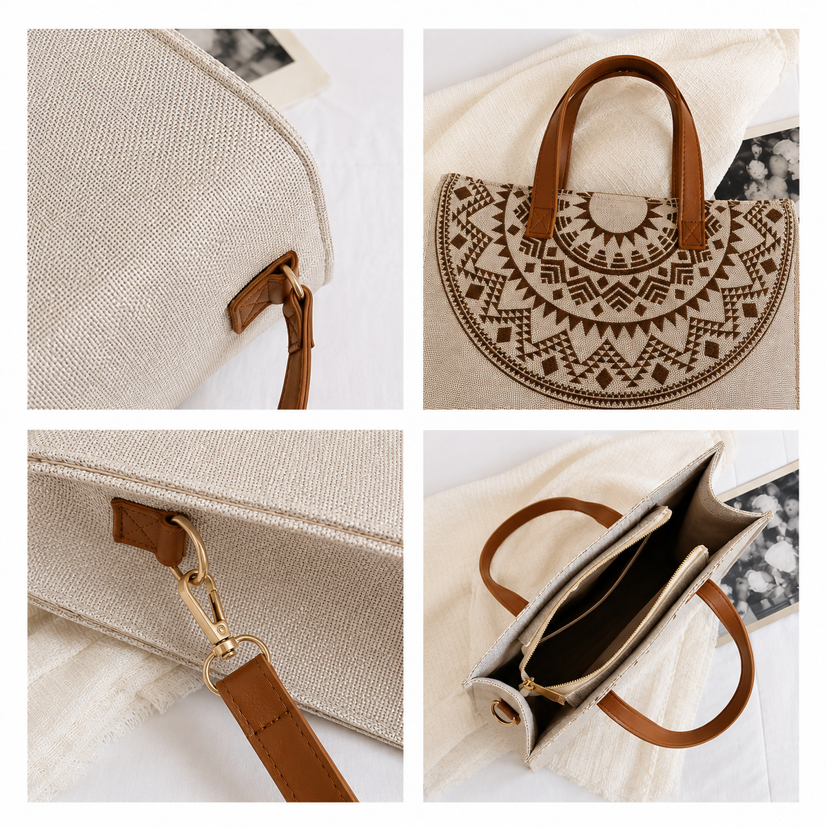 شنطة كتف كتان وجلد بجودة عالية  – Top Seller Bag ✨
