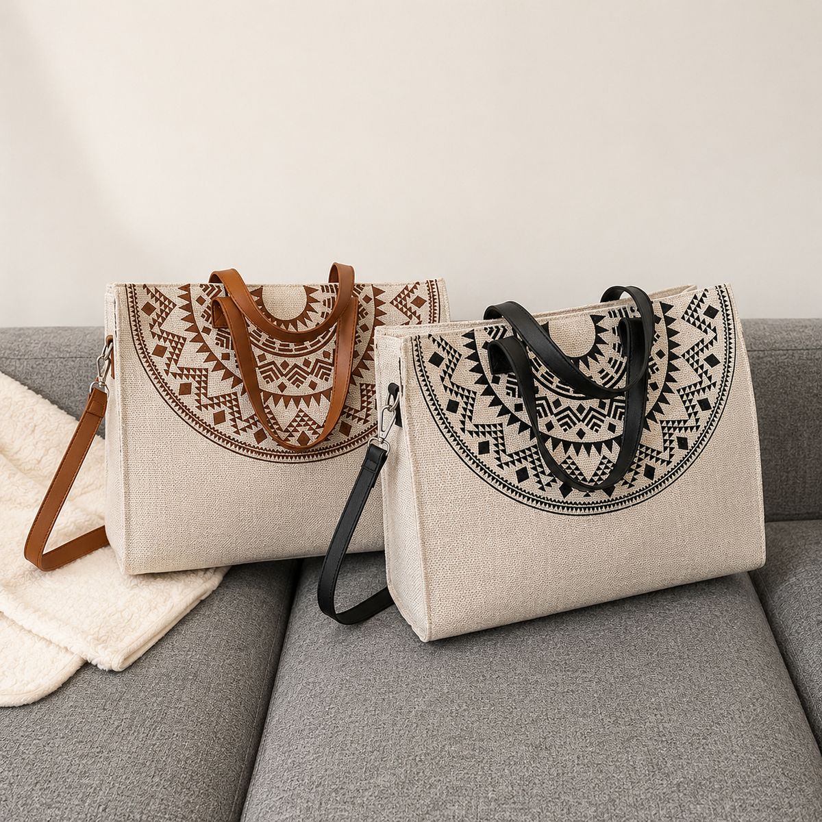 شنطة كتف كتان وجلد بجودة عالية  – Top Seller Bag ✨