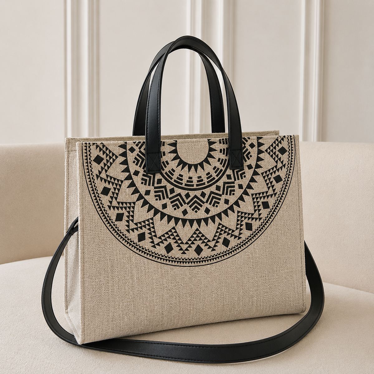 شنطة كتف كتان وجلد بجودة عالية  – Top Seller Bag ✨