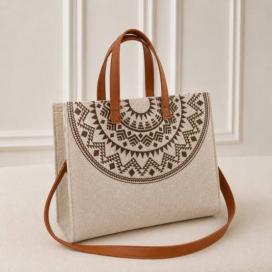 شنطة كتف كتان وجلد بجودة عالية  – Top Seller Bag ✨