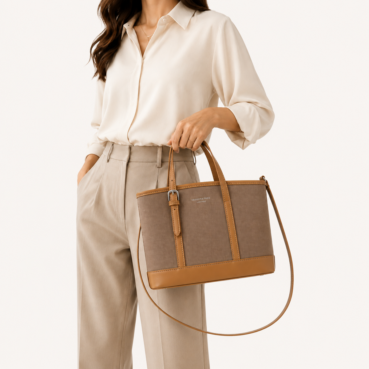 شنطة مستوردة بتصميم Elegant Premium بتفاصيل جلد راقية وعصرية ✨
