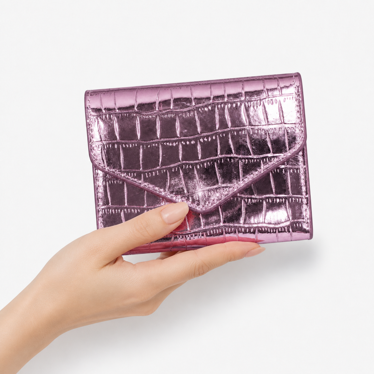 محفظة جلد لامع بنقشة كروكو –Croc-Effect Glossy Wallet