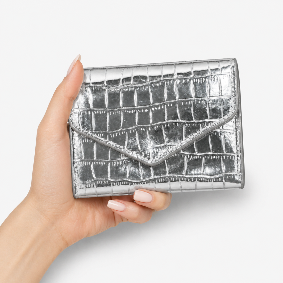 محفظة جلد لامع بنقشة كروكو –Croc-Effect Glossy Wallet